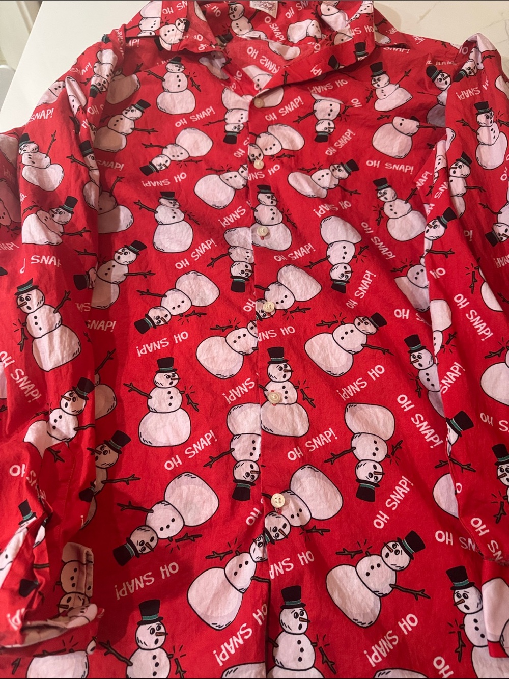 Men's Red Holiday Snowman Print Dress Shirt